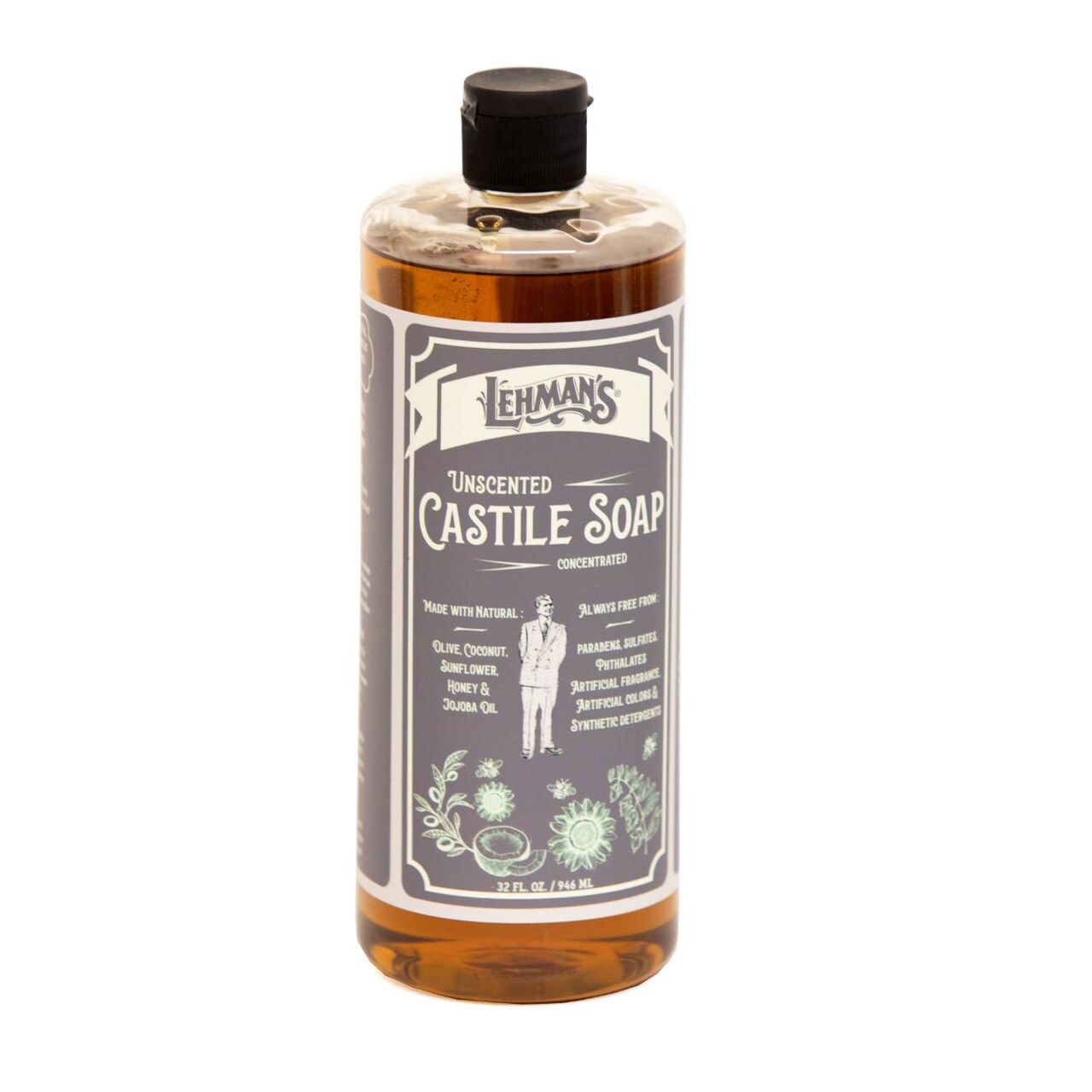 Lehman's Concentrated Liquid Castile Soap, Natural and Gentle Multipurpose Cleaning Solution, 32 fl oz